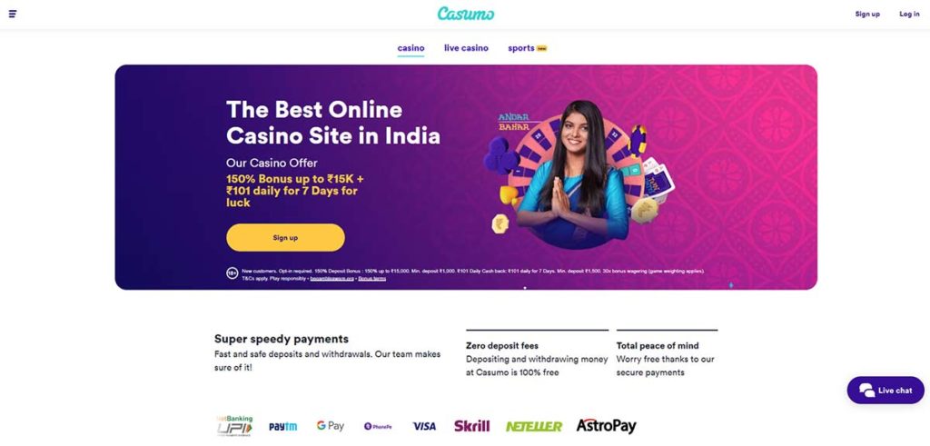 Casumo review India front page