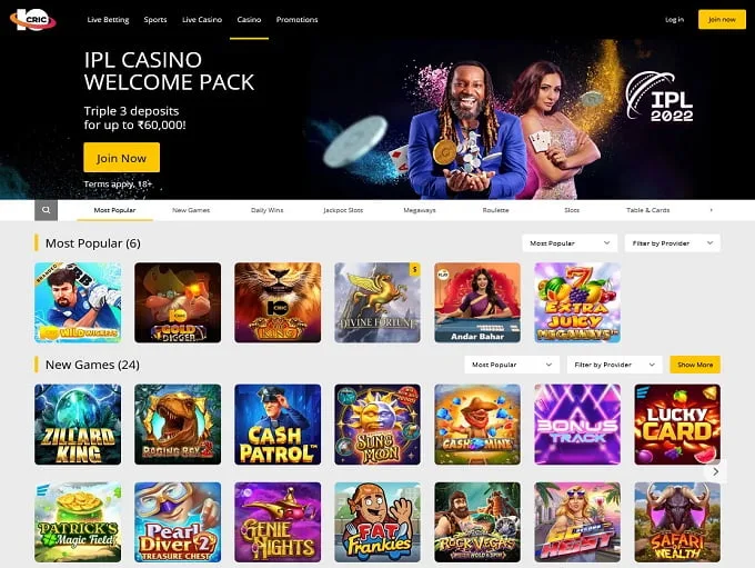 10Cric India overview casino games