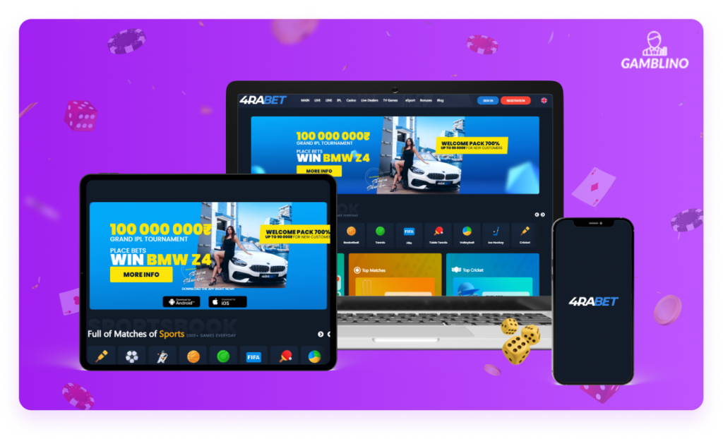 4rabet online casino banner for review at gamblino