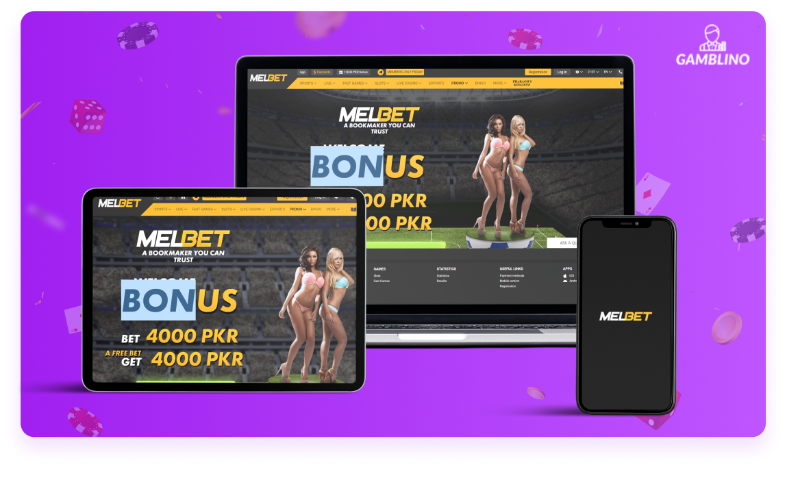 Melbet online casino banner for review at gamblino