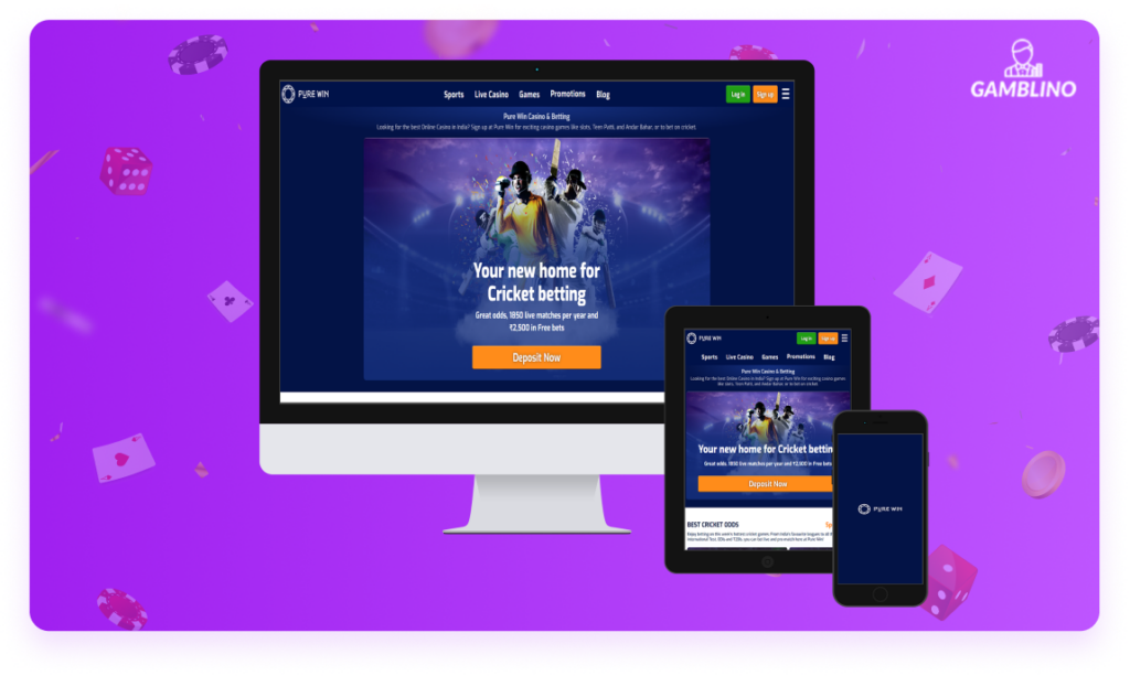 pure win online casino banner for review at gamblino