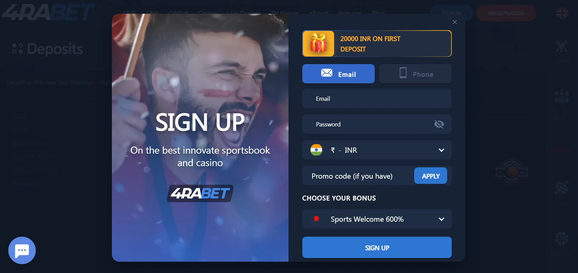 how to sign up at 4rabet online casino india