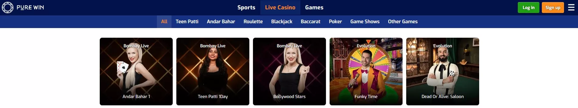 live casino offers at purewin