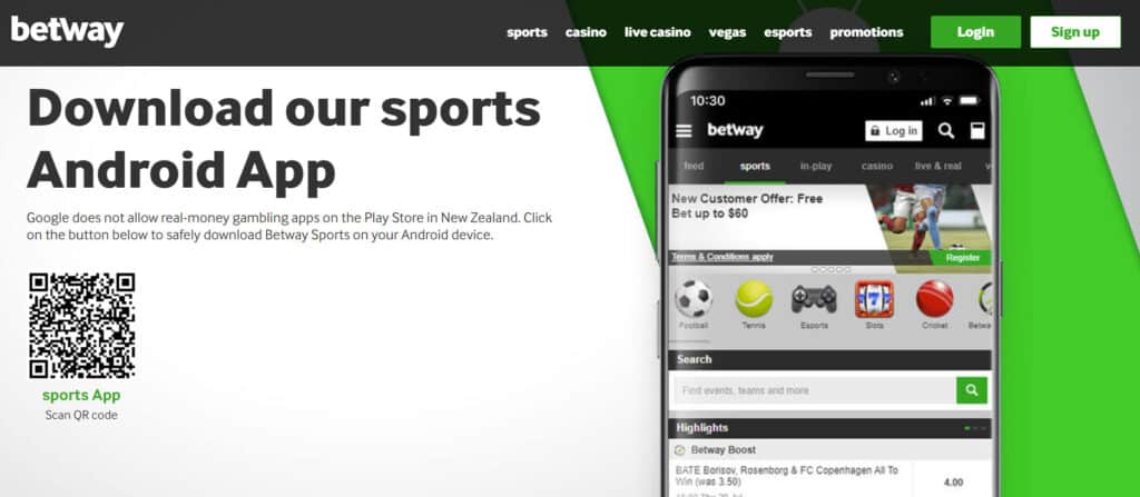 How to download android app at betway online casino