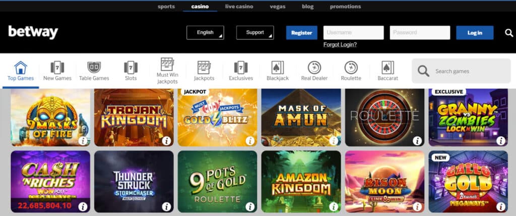 betway online casino and their casino games selection