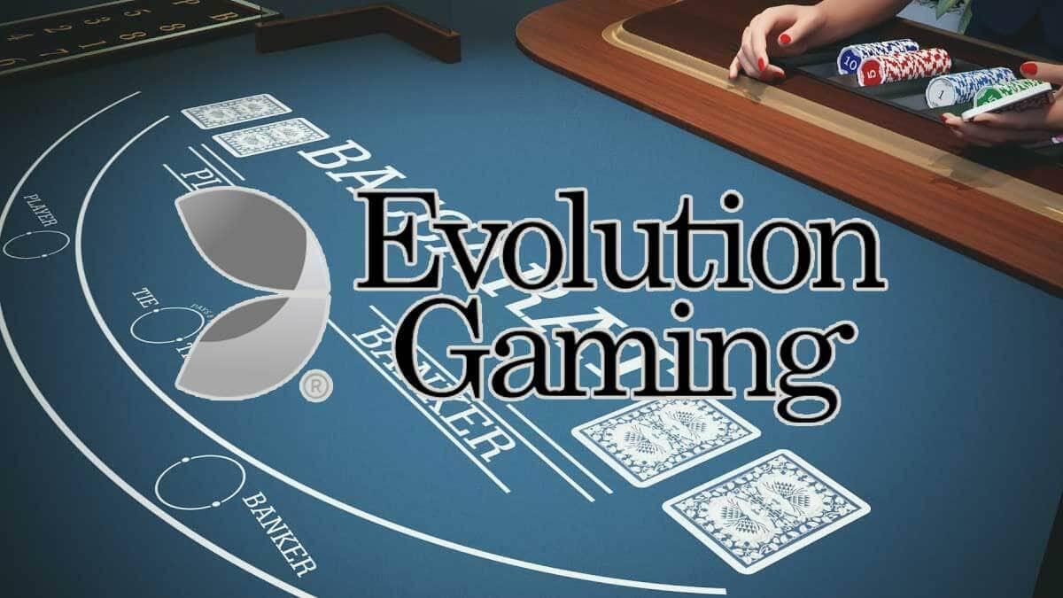 evolution gaming game provider for casinos logo over a baccarat table