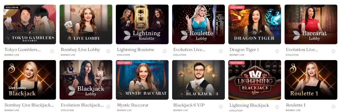 different types of live casino at bitcasino