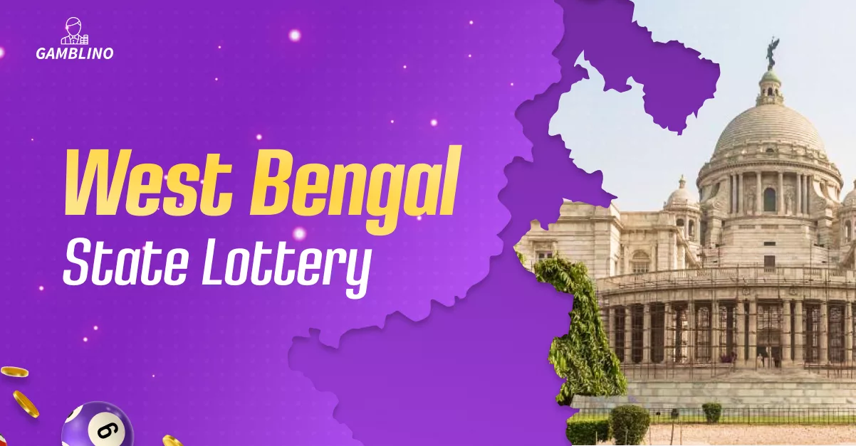 Victoria Memorial behind illustration of West Bengal state with text and lotto decorations