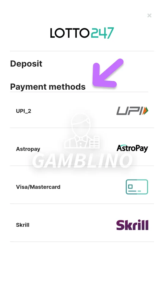 Lotto247 step 3 to deposit