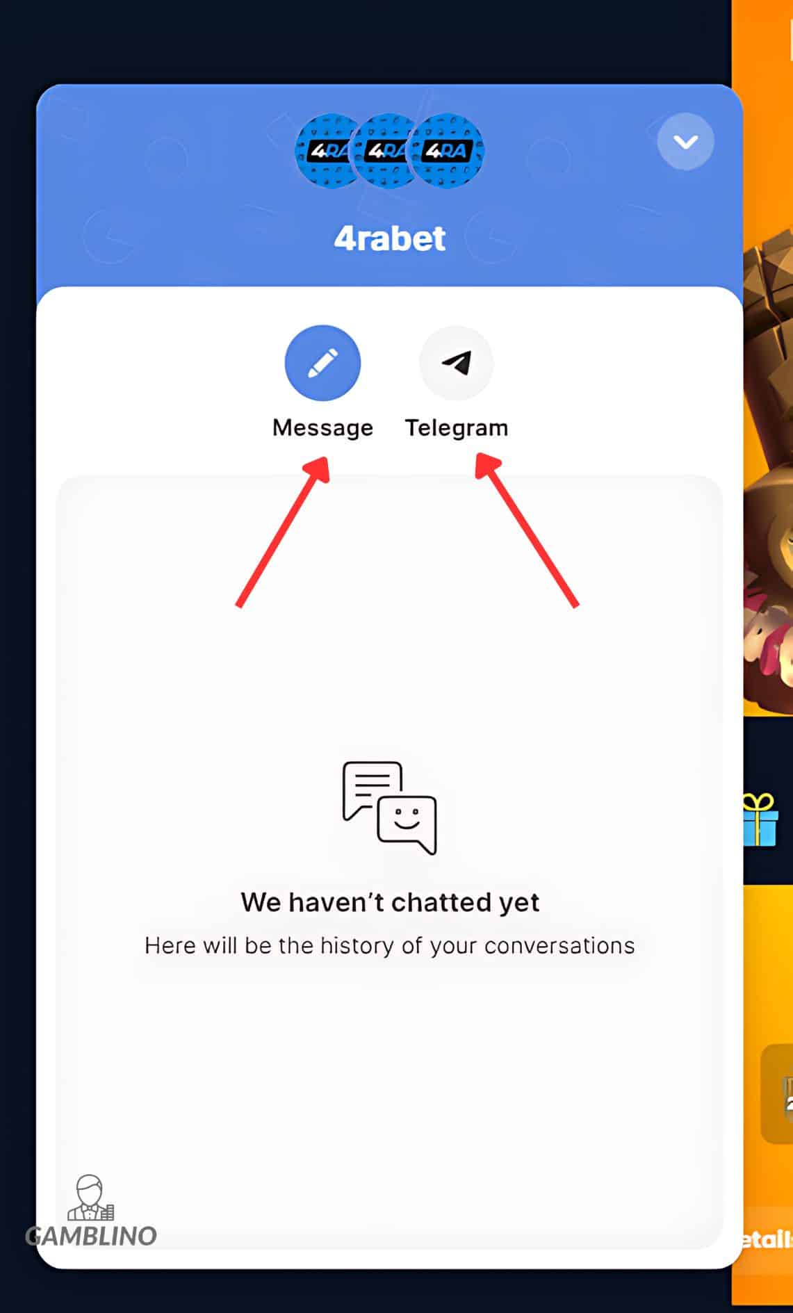choose support method live chat or telegram