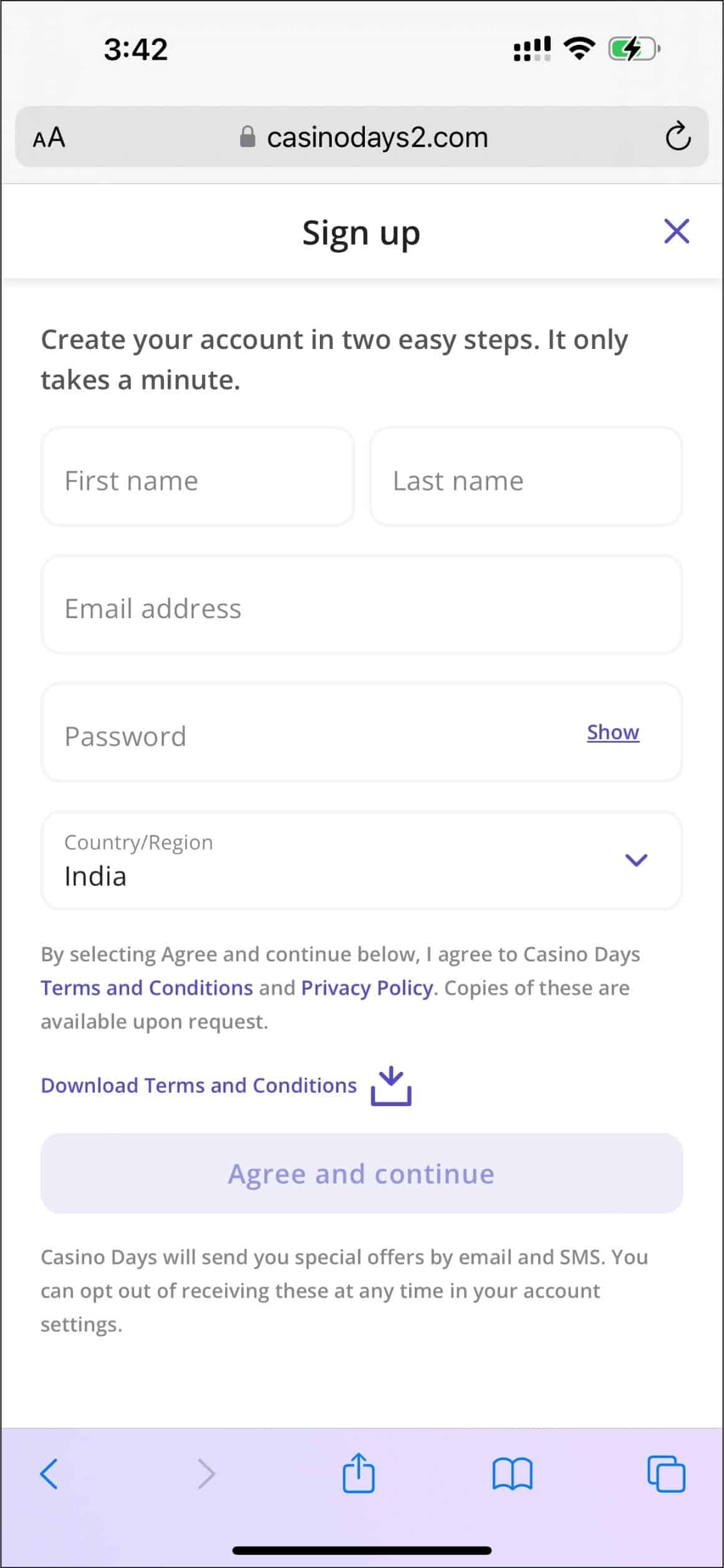 casino days how to sign up step 2