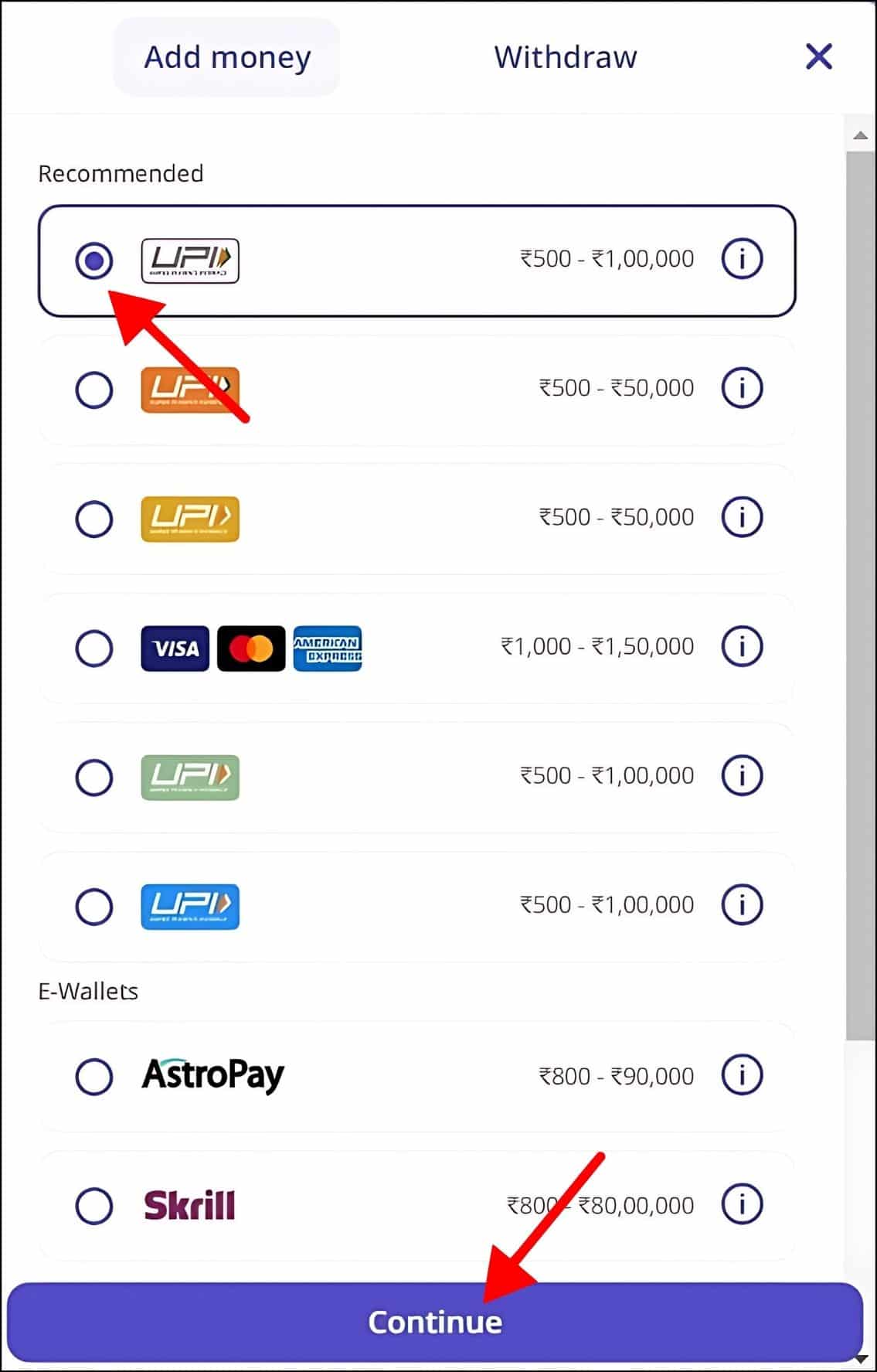 deposit casino days select your payment method step 2