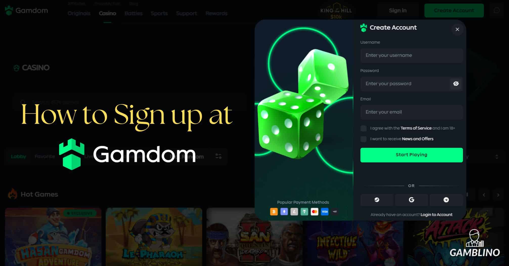 how to sign up at gamdom