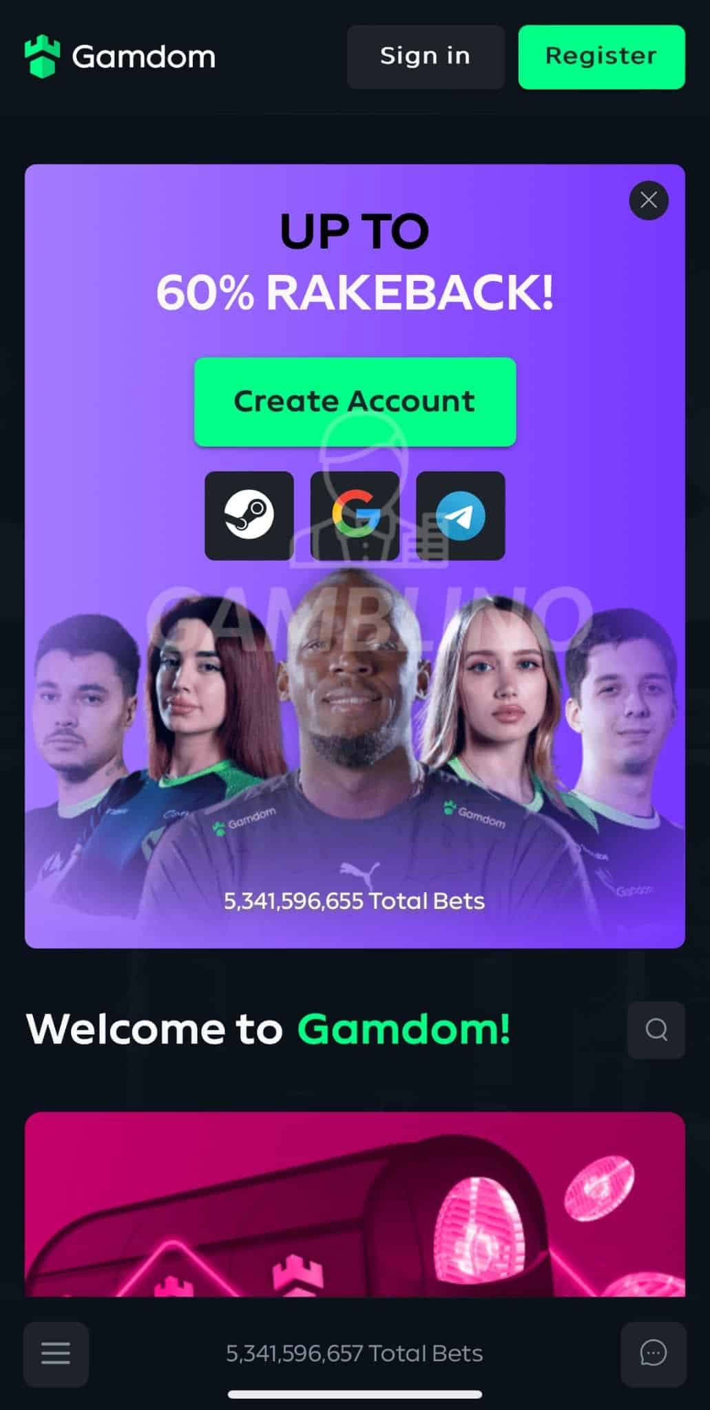 step 1 sign up gamdom