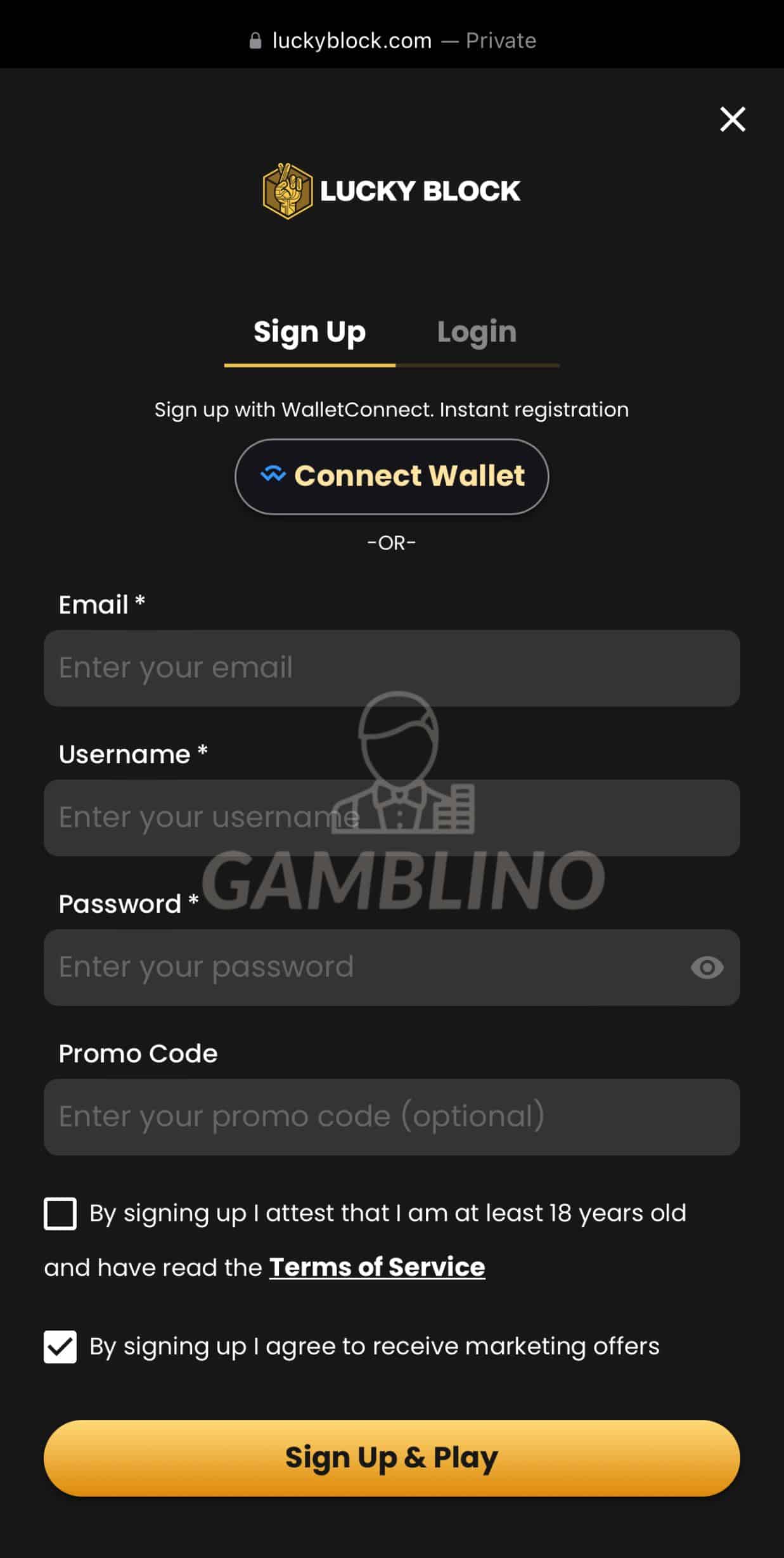 step 2 how to sign up lucky block