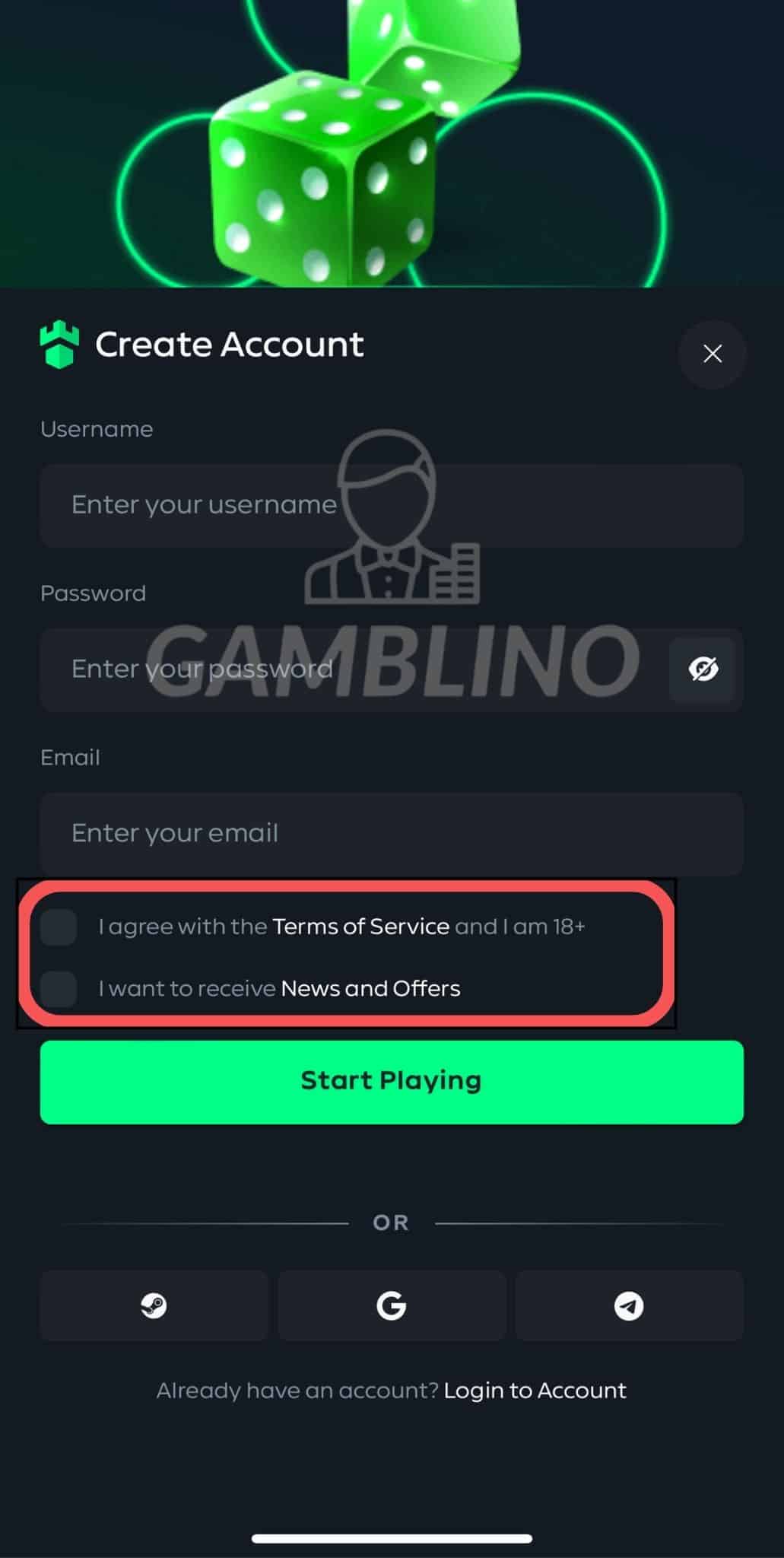 step 4 sign up gamdom