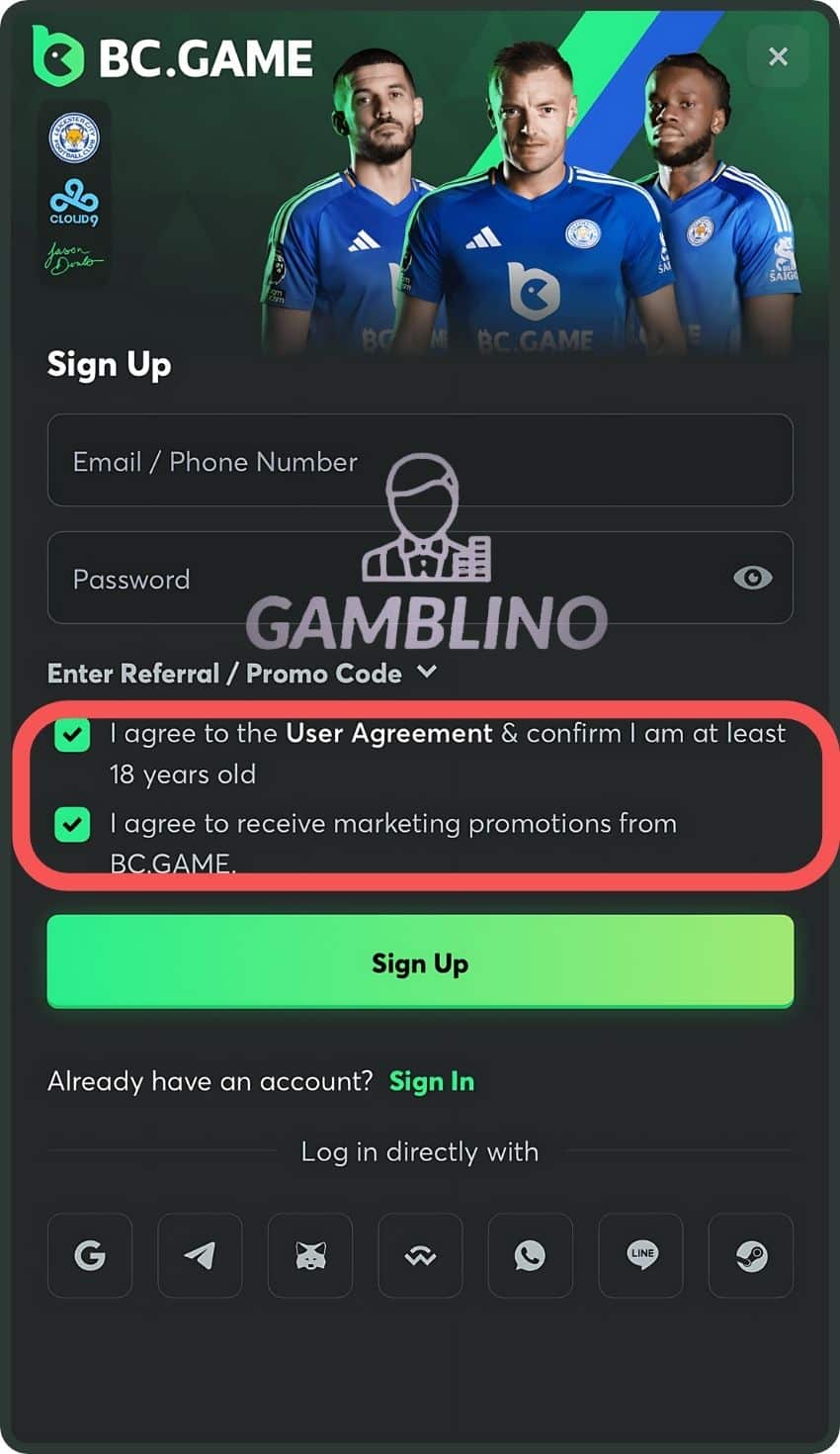 step 5 sign up bc.game