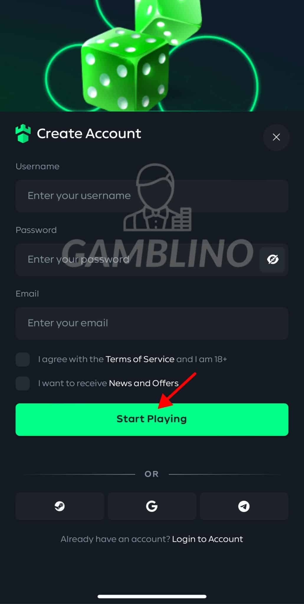 step 5 sign up gamdom