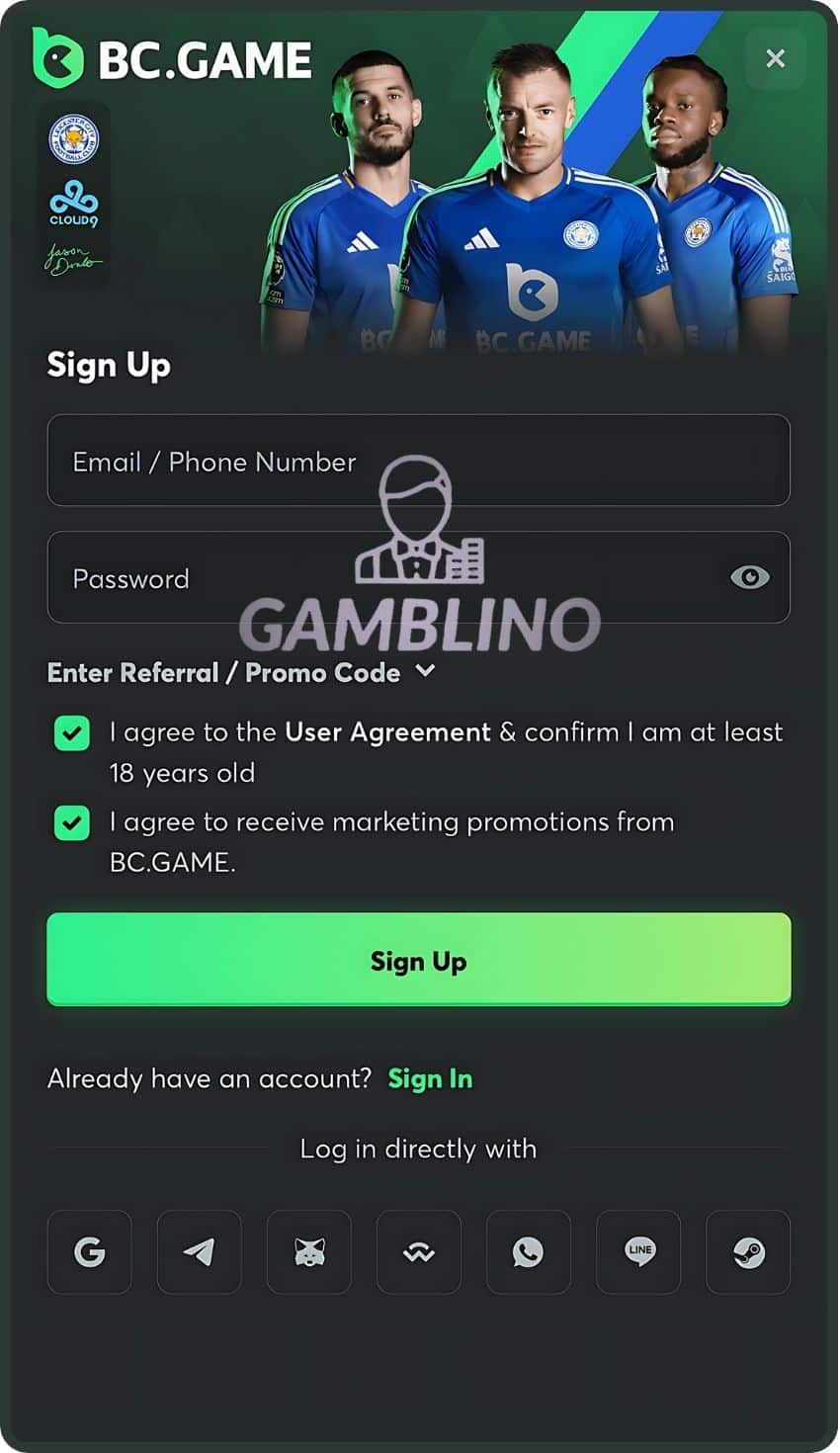 step 6 sign up bc.game