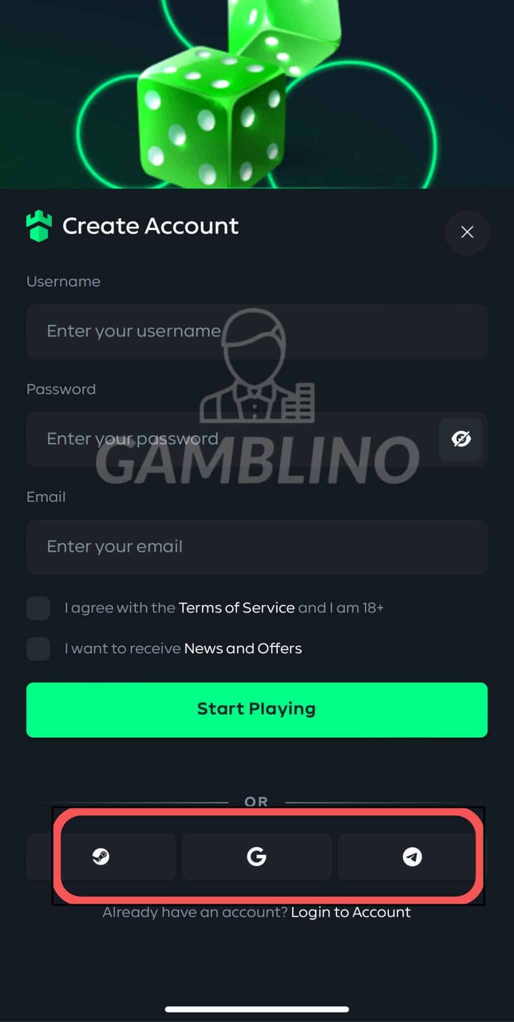 step 6 sign up gamdom