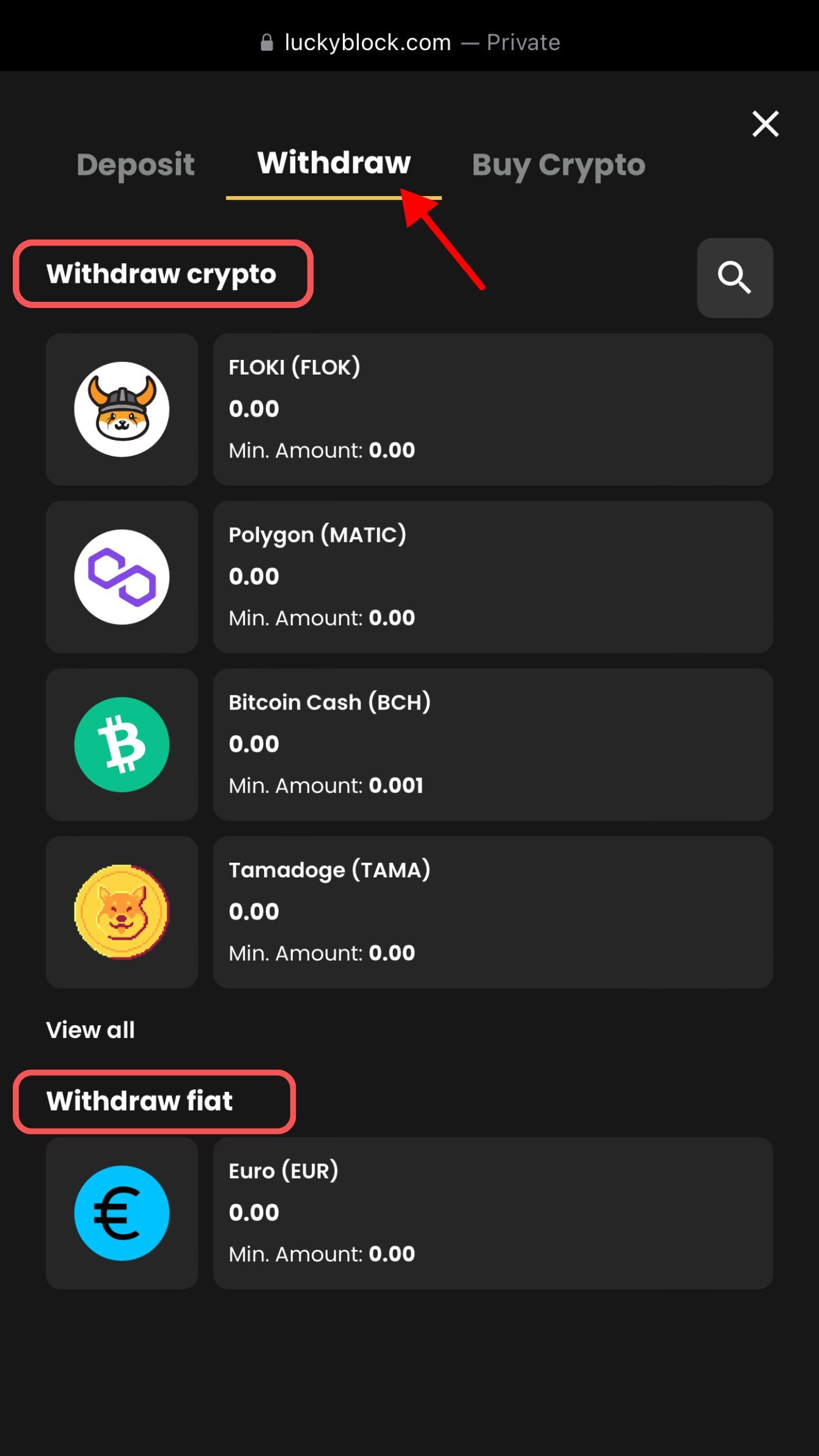 step 2 withdraw lucky block