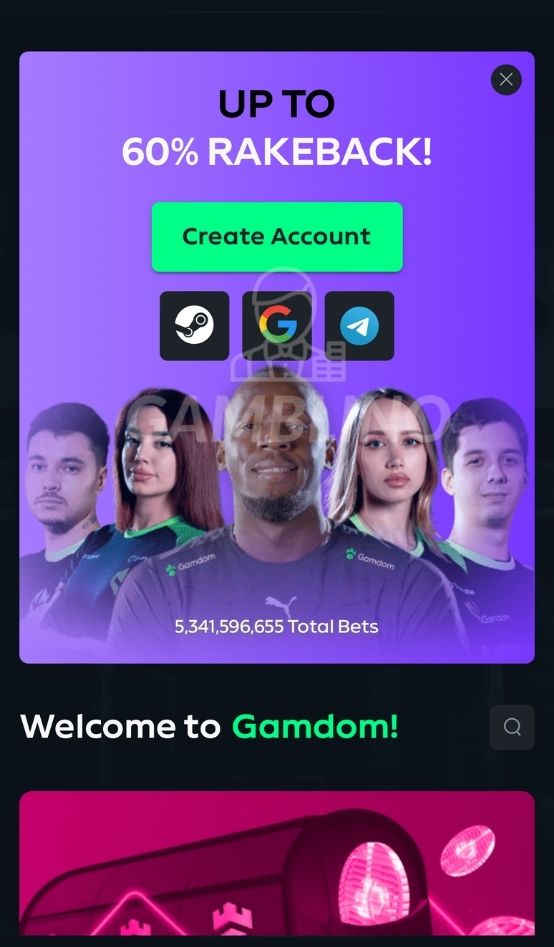 step 1 sign up gamdom