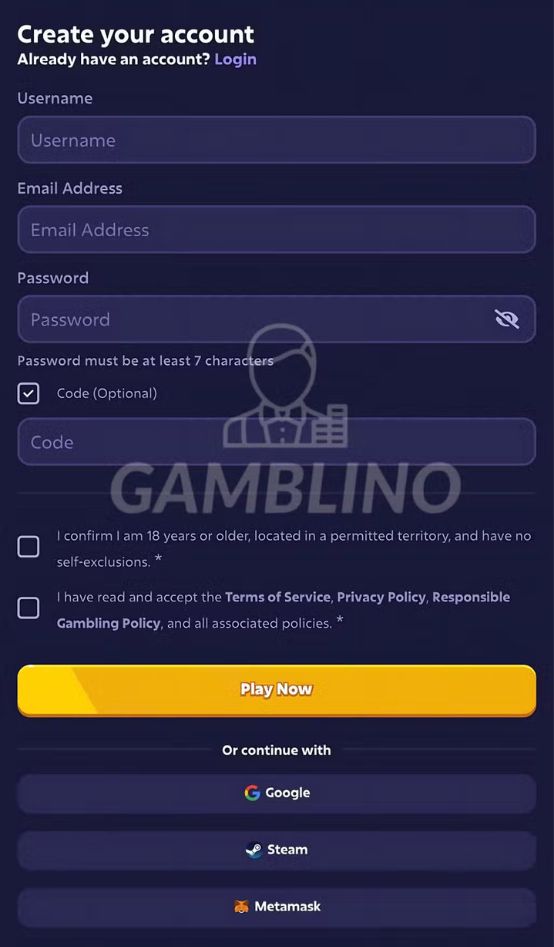 step 2 sign up roobet