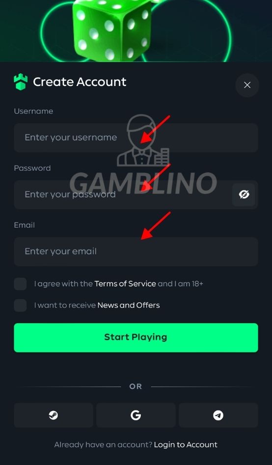 step 3 sign up gamdom