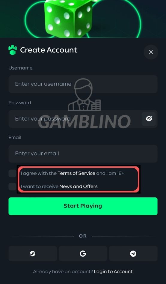 step 4 sign up gamdom