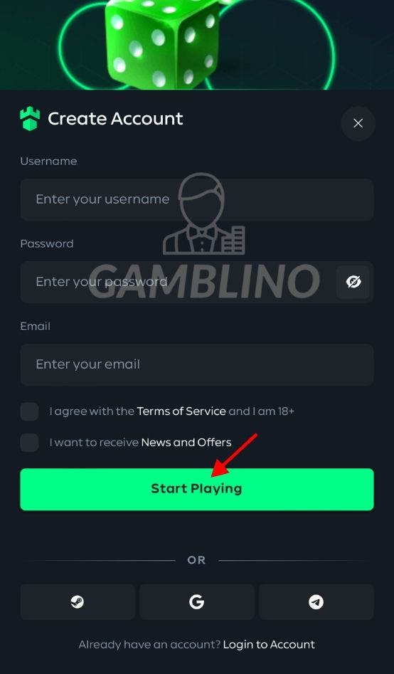 step 5 sign up gamdom