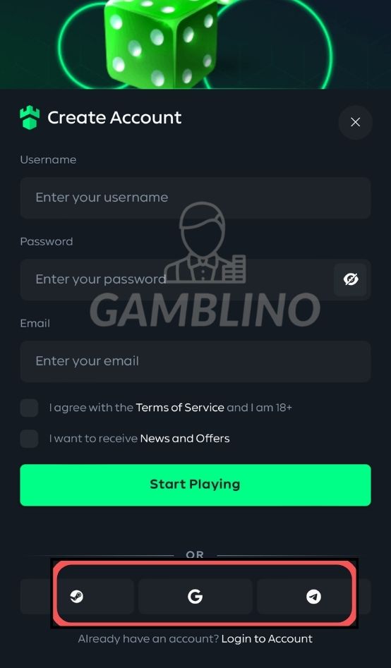 step 6 sign up gamdom