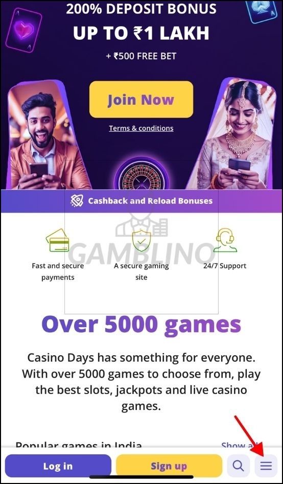 step 1 for live chat support casino days