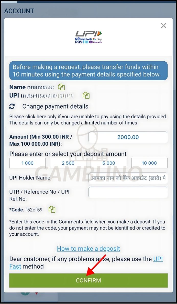 how to deposit 1xbet step 3